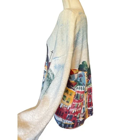 Michael Leu Sweater Size 1X Art Apparel Group Cotton Italian Scene V Neck - Picture 5 of 16